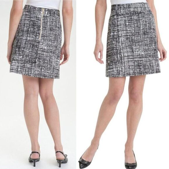 Kate Spade New York Gilda Tweed Cotton A-Line Skirt Crosshatched Print Size 4 - Picture 1 of 9